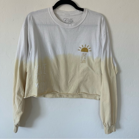 True Craft Long Sleeve Sun and Moon Ombré Graphic Rough Hem T-Shirt Size Large - Picture 2 of 6